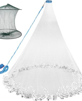 Neween Cast Net for Fishing with Shrimp Cage, American Freshwater Saltwater 3/4/5/6/7/8/9/10Ft Radius Casting Net Bait Trap Fish, Heavy Duty Zinc Sinker, 3/8 Inch Mesh Size
