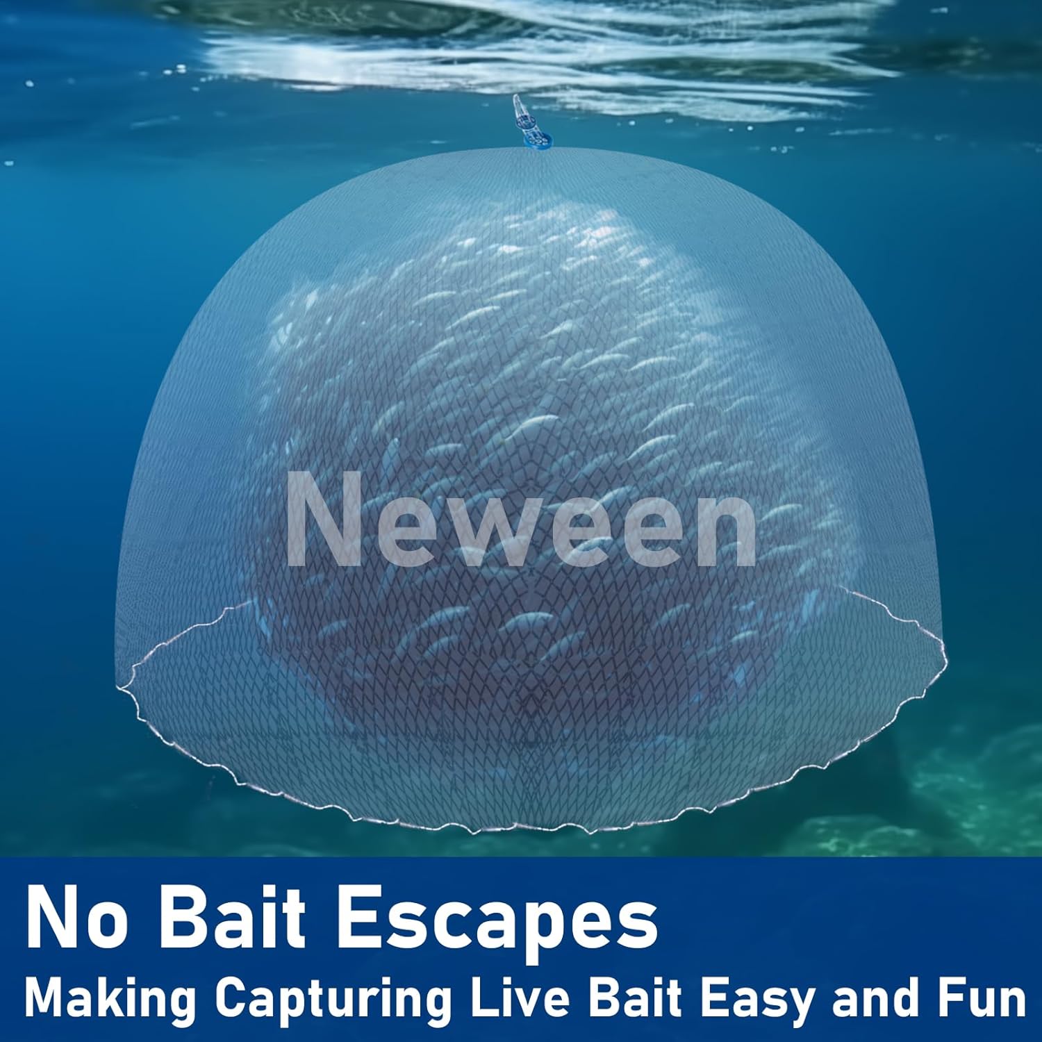 Neween Cast Net for Fishing with Shrimp Cage, American Freshwater Saltwater 3/4/5/6/7/8/9/10Ft Radius Casting Net Bait Trap Fish, Heavy Duty Zinc Sinker, 3/8 Inch Mesh Size - Image 6